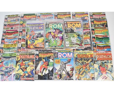 Sixty-seven Bronze Age Marvel comics comprising Spider-Woman, Rom Spaceknight and Astonishing Tales featuring Deathlok The De