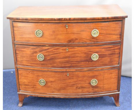 Victorian mahogany bow front chest of three graduated drawers, W95 x D53 x H85cm