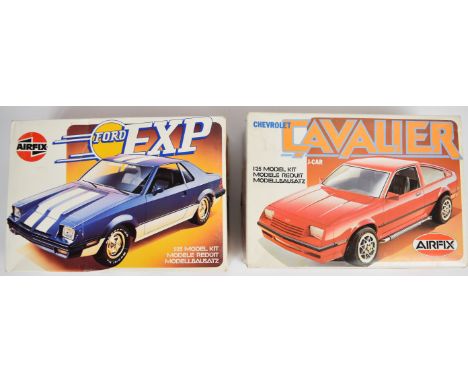 Two Airfix 1:25 scale plastic model sports car kits comprising Ford EXP 06432 and Cavalier J-Car 06433, both in original boxe