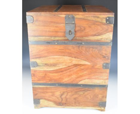 Metal bound hardwood twin handled trunk, W45 x D45 x H61cm