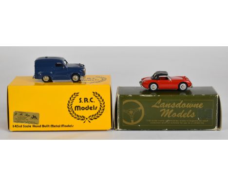 Two 1/43 scale diecast model cars comprising Lansdowne/Brooklin Models LD 1 1958 Austin Healey Sprite MK I 'Frogeye' and SRC 