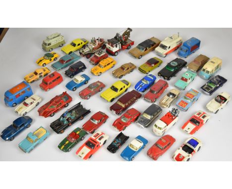 Forty-five vintage Dinky and Corgi diecast model cars to include Batmobile, Green Hornets Black Beauty, Chitty Chitty Bang Ba