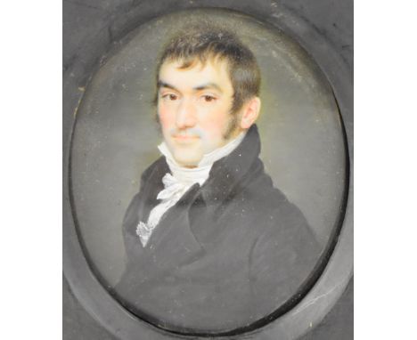 19th century portrait miniature on ivory of a gentleman, titled verso Rev Robert Barbour Wolfe, captured by Napoleon and held