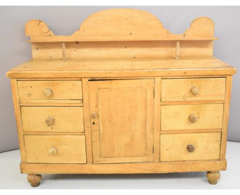 Pine buffet / sideboard with six drawers and gallery top, W135 x D48 x H111cm