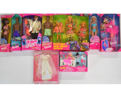 Eight 1990's Mattel Barbie fashion dolls to include Twirling Ballerina 15086, Pearl Magic 18576, Fantasy Ken 7154 and Sharin'