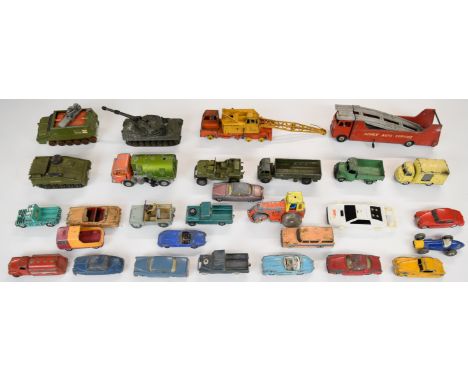 Twenty-nine vintage Corgi and Dinky diecast model cars to include Jaguar 2.4 Litre, Karrier Bantam, Riley Pathfinder, Mercede