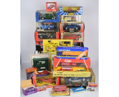 A collection of diecast model sports cars and similar, manufacturers include Burago, Maisto, Solido, Corgi and Lledo, all in 