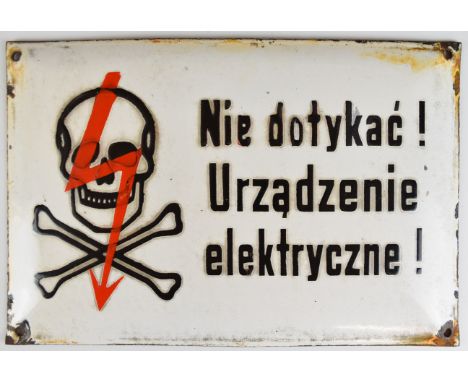 Polish or similar enamel electrocution danger sign, 20 x 30cm