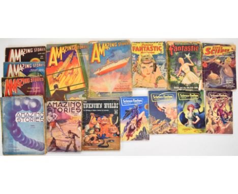 A collection of vintage magazine size Science Fiction digests comprising Amazing Stories, Super Science Stories, From Unknown