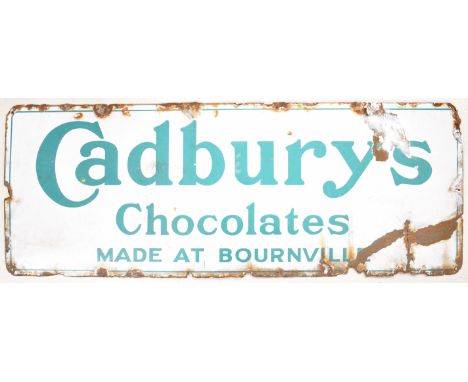 Vintage 'Cadbury's Chocolates Made At Bournville' enamel advertising sign, 46 x 122cm