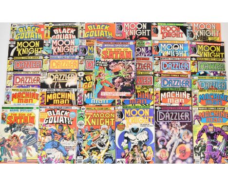 Sixty-four Bronze Age Marvel comics comprising titles Moon Knight, Dazzler, Son of Satan, Black Goliath, Man Machine and Shan