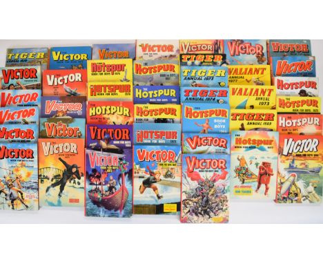 Forty-one vintage boys adventure annuals to include Victor, Tiger, The Hotspur and Valiant, DC Thompson &amp; Co Publishing