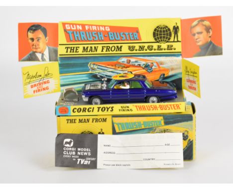 Corgi Toys diecast model The Man&nbsp;From UNCLE&nbsp;Gun Firing 'Thrush-Buster' with purple body, lemon interior, bonnet dec