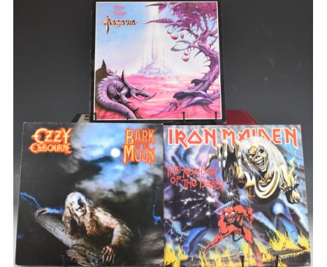 Thirty three Heavy Metal, Heavy Rock and Rock LPs including Iron Maiden The Number Of The Beast, Ozzy Osbourne Bark At The Mo