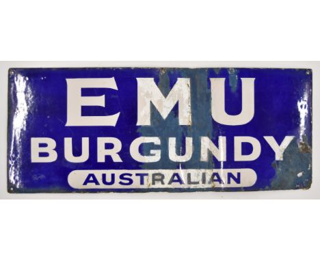 Emu Burgundy Australian vintage enamel wine advertising sign, 30.5 x 76cm