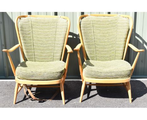 Pair of Ercol upholstered armchairs, height 83cm