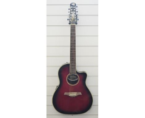 Vintage Synergy Series VR6RRB-12 twelve string semi-acoustic guitar, finished in ruby 'Redburst'