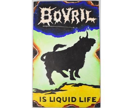 Hand decorated enamel advertising sign 'Bovril Is Liquid Life', 59 x 36cm