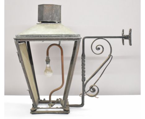 Victorian Foster and Pullen, London street lamp with ornate wrought iron wall bracket, height 70cm