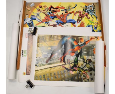 Dynamic Forces Marvel Millennium Lithograph signed bottom right by Stan Lee and numbered 19 / 100, rolled, 74 x 62cm, togethe