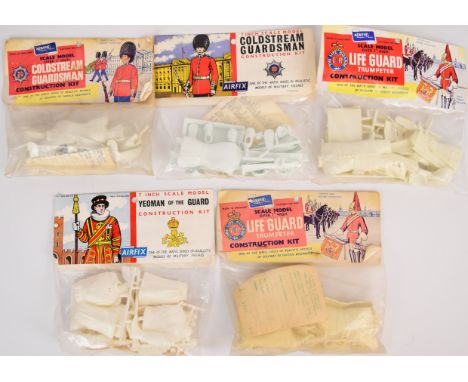 Five Airfix seven inch scale plastic model military figure kits comprising Coldstream Guardsman M1P, Coldstream Guardsman 440