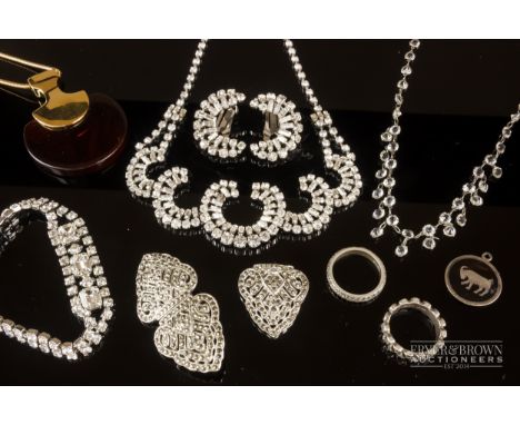 A group of vintage paste Jewellery & Watches, including a Trifari gilt and faux tortoiseshell pendant, and various paste neck
