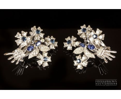 Jomaz for Harrods - a pair of vintage paste flower spray earclips, c1945, patent no. 2583988