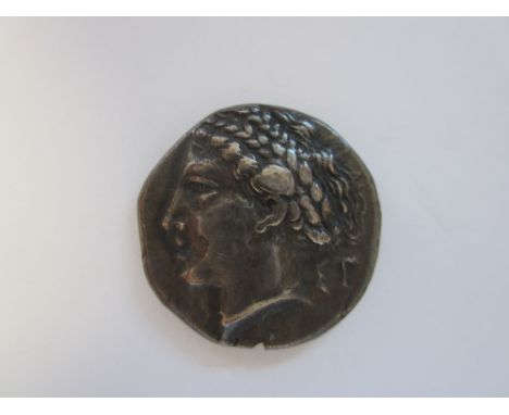 Lucania, 400-350 BC,Metapontion Ar stater, 7.48g., head of Demeter l., R.Ear of corn, MET to l. GCV 405 variety.  Good very f