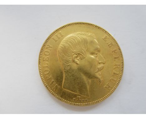 France,50 Francs, 1859A, bare head right, R.Denomination within wreath (KM#781.1).  Very fine. (1)This lot is subject to the 