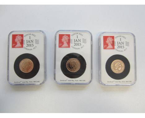 Elizabeth II,Sovereign, 2015 (3). In slab with 1st Class stamp dated 1 Jan 2015.  Extremely fine. (3)This lot is subject to t