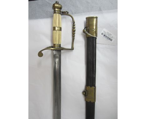 A Reproduction Naval Officer's Spadroon,with plain blade, in leather and brass scabbard. (1)For further information on this l