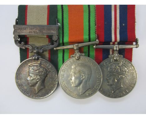 Three to Sepoy N.Chand, Indian Army,India General Service 1936-1939, one bar, North West Frontier 1936-37 (13846 Sepoy Nanak 