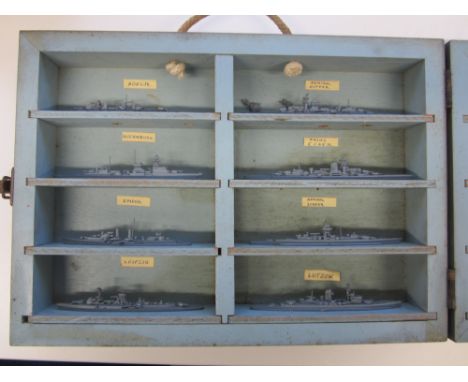 A WW11 German battleship recognition set of cased models,A set of 15 metal models, the base of each model with inked informat