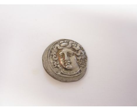 Larissa, 350-325 BC,Ar drachm, 6.08g. head of nymph Larissa three quarter face to l wearing necklace, R.Horse grazing l, AAPI