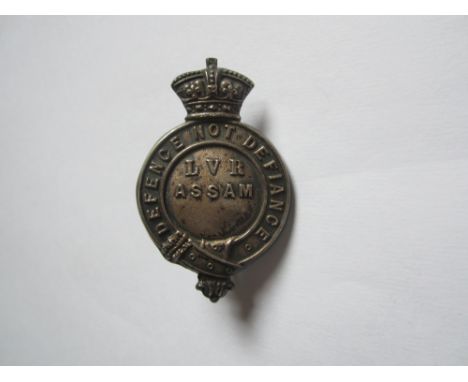 Indian Army Auxiliary Forces,Lakhimpur Volunteer Rifles (1882-1891) an officer's most rare solid die-cast silver headdress ba