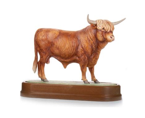 DORIS LINDNER FOR ROYAL WORCESTER, HIGHLAND BULL, CIRCA 1977  no. 99/500, stamped marks, on plinth, with framed certificate  