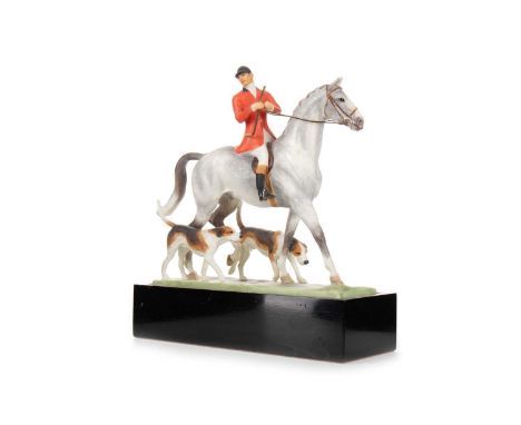 DORIS LINDNER FOR ROYAL WORCESTER, HUNTSMAN AND HOUND, CIRCA 1960S stamped marks, on plinth20.5cm wideIn overall good conditi