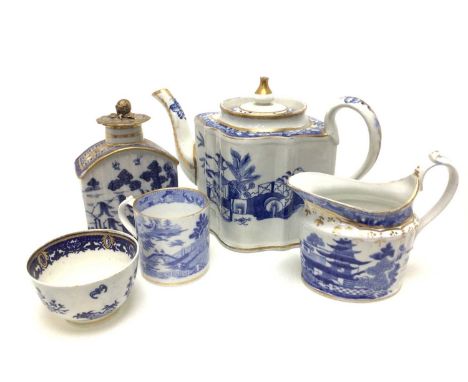 COLLECTION OF EARLY ENGLISH PORCELAIN, 18TH/19TH CENTURY   comprising tea pots, tea caddy, cups, saucers, plates and sucrier 