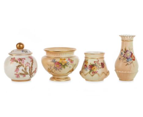 THREE ROYAL WORCESTER BLUSH IVORY VASES, LATE 19TH / EARLY 20TH CENTURY each decorated with flowers and foliage, bearing prin