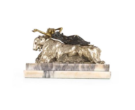 CARL KAUBA (AUSTRIAN, 1865-1922), 'BARE ON BEAR', COLD PAINTED BRONZE METAMORPHIC SCULPTURE, EARLY 20TH CENTURY  the erotic s