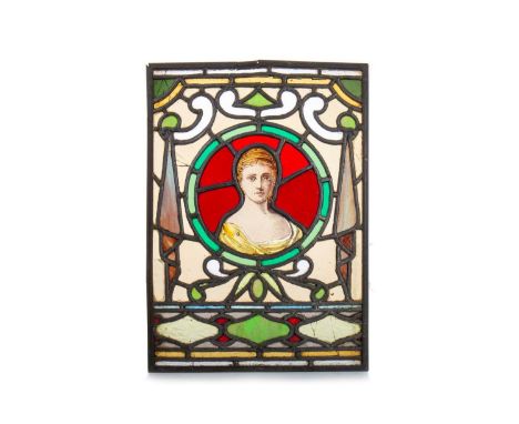 TWO VICTORIAN STAINED GLASS PANELS, CIRCA 1870-1900  both in stained, painted and leaded glass, one depicting a bearded gentl