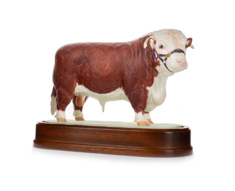 DORIS LINDNER FOR ROYAL WORCESTER, HEREFORD BULL, CIRCA 1959 no. 698/1000, stamped marks, on plinth, with certificate25cm wid