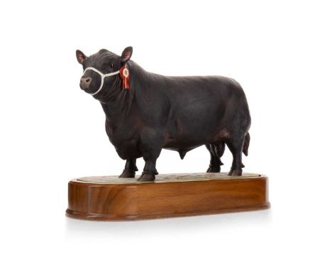 DORIS LINDNER FOR ROYAL WORCESTER,   ABERDEEN ANGUS BULL, CIRCA 1961 no. 294/500, stamped marks, on plinth, with certificate2