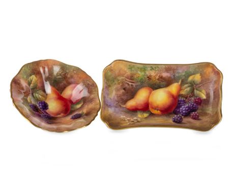 HORACE PRICE FOR ROYAL WORCESTER, TWO PIN DISHES, painted with pears, blackberries and a leaves, signed H Price, marks and im