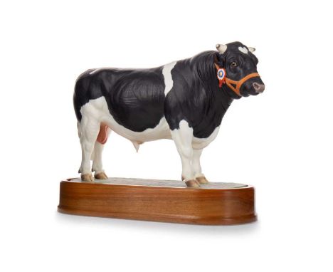 DORIS LINDNER FOR ROYAL WORCESTER, HOLSTEIN-FRIESIAN BULL, CIRCA 1964 stamped marks, on plinth27cm wideCondition overall is g
