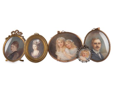 FOUR PORTRAIT MINIATURES, GEORGIAN AND LATER  the earliest depicting a young lady with raised hairstyle, the remaining three 