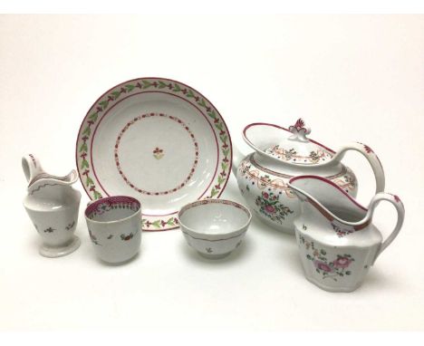 COLLECTION OF EARLY ENGLISH PORCELAIN, 18TH/19TH CENTURY  comprising tea pots, bowls, cups and plates, predominantely New Hal