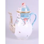 A Herend "Cornucopia" pattern coffee pot with blue, red and gilt decoration, 8 1/2" high