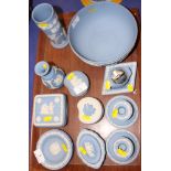 A Wedgwood jasperware bowl, 8" dia, a spill vase, four boxes and covers and other jasper wares