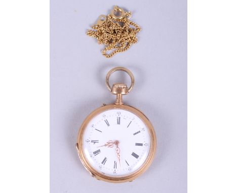 A Continental yellow metal open faced fob watch with white enamel dial and Roman numeralsCondition:The watch appears to be wo